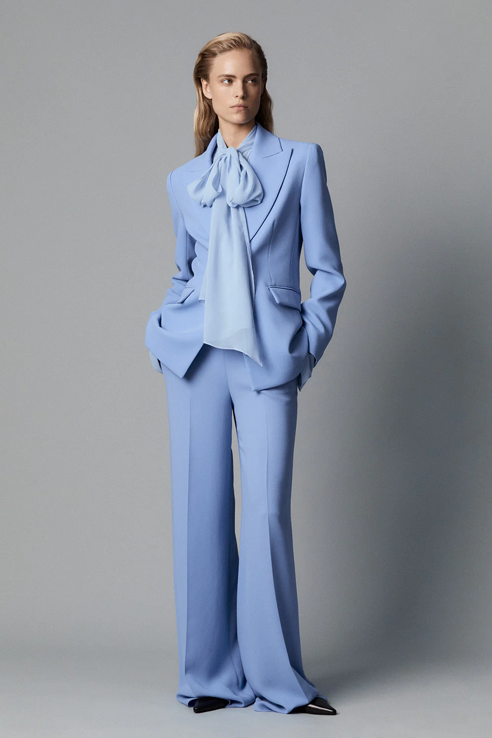 CORNFLOWER CREPE HIGH WAISTED WIDE LEG PANT - Image 5