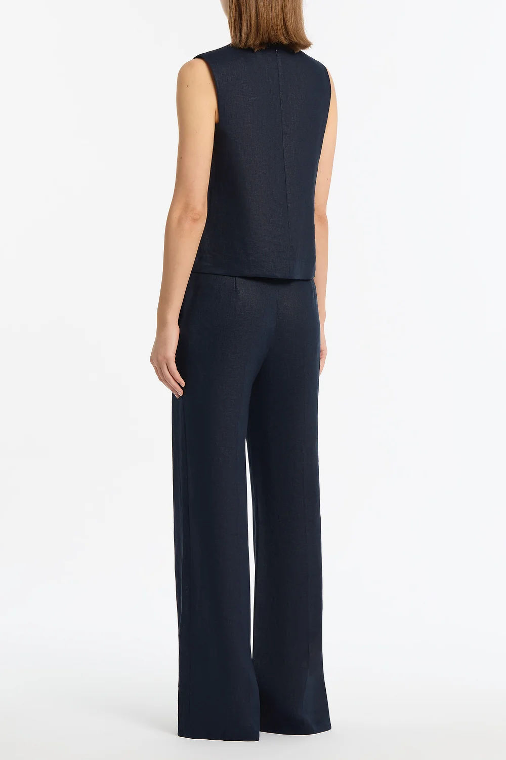 NAVY LINEN WAISTED PANT - Image 3